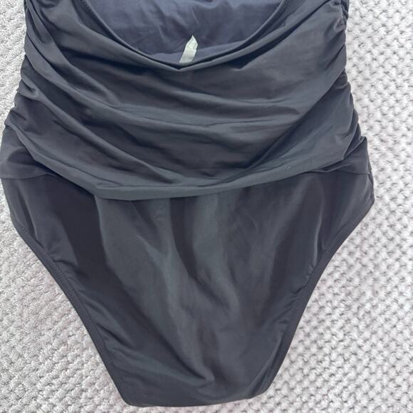 Lands End Swimsuit Womens 8 Black Once Piece Plunge V-Neck Halter Tie Sexy - Picture 8 of 12